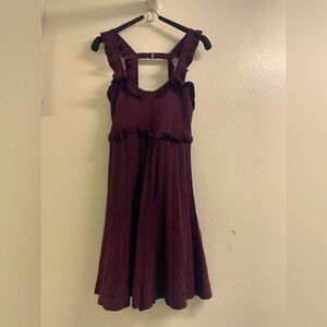 Sandro Burgundy Ruffle Mini Dress